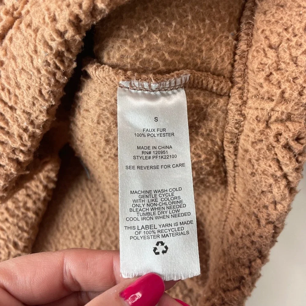 Cozie by Pink Rose Brown Sherpa Fleece Snap Neck Cropped Pullover Sweatshirt S - Picture 8 of 8